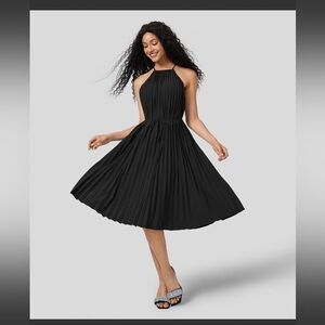 Breezeful Halter Tie Back Sleeveless Plisse Belted Quick Dry Midi Casual Dress​​